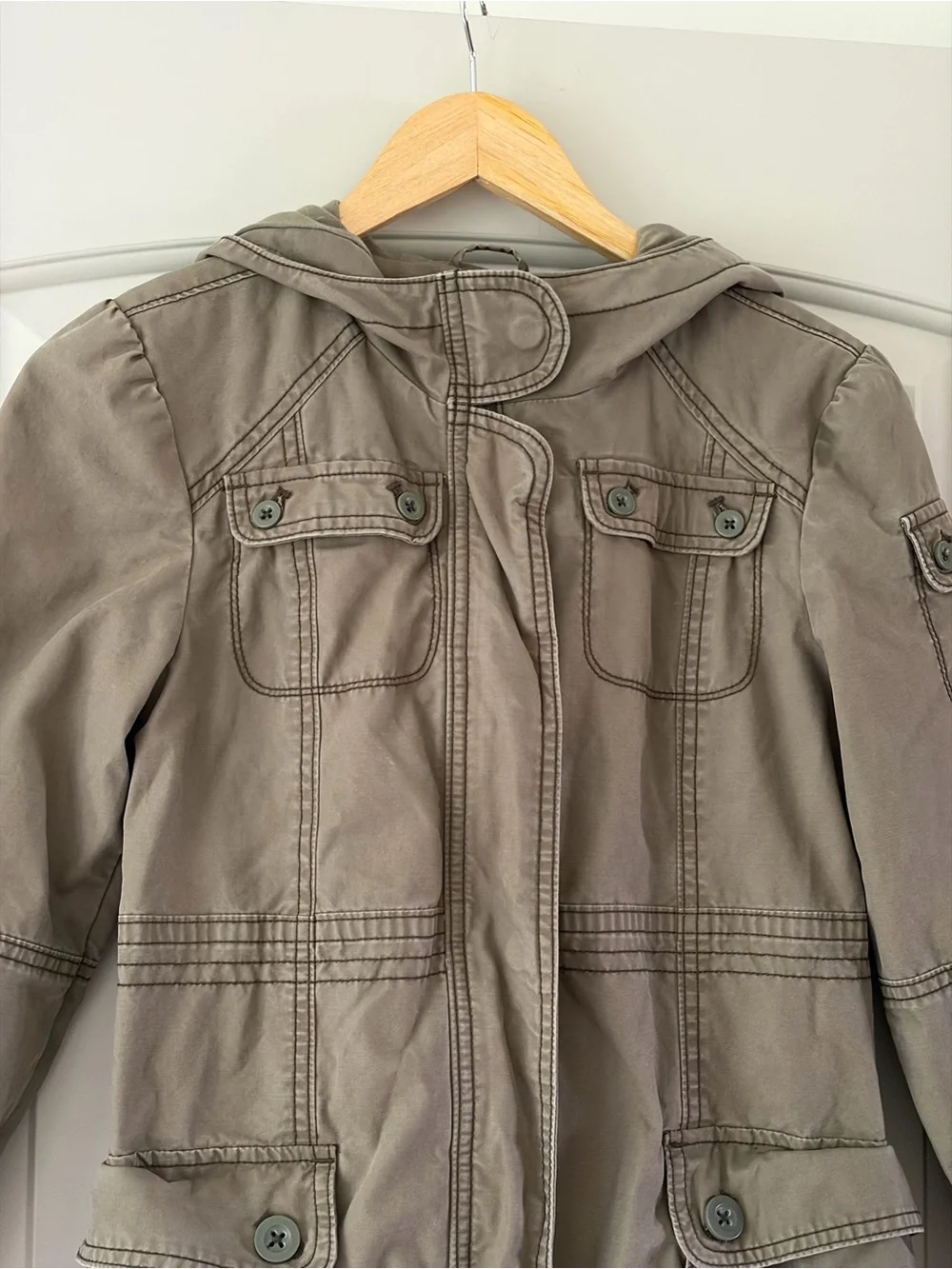 Gap Kids Girls Olive Green Cargo Jacket Hooded Cotton Parka Size XXL 14/16